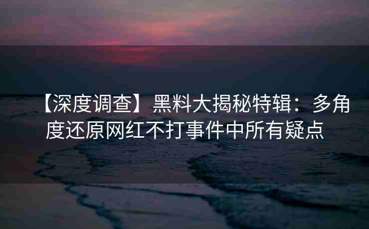【深度调查】黑料大揭秘特辑：多角度还原网红不打事件中所有疑点